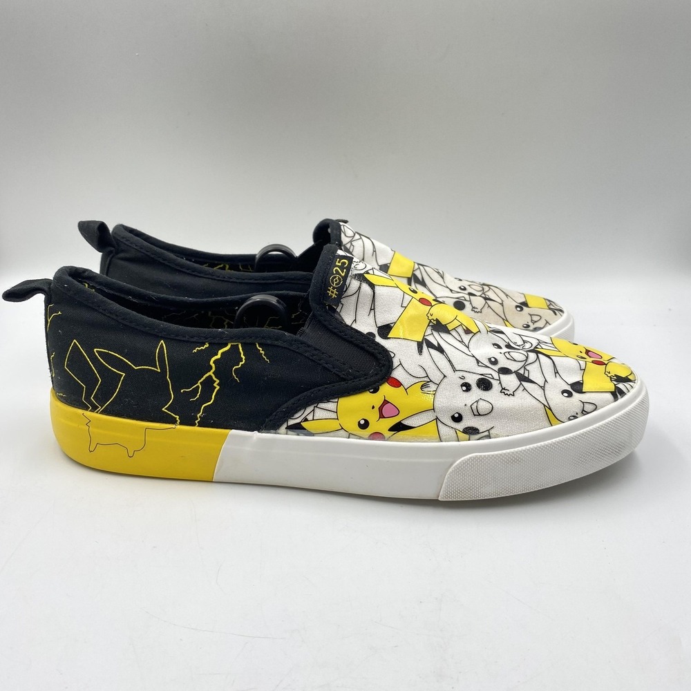 Pokemon Pikachu Shoes‎ Mens Size 10 Black Yellow Canvas Slip On Ground Up 2023
